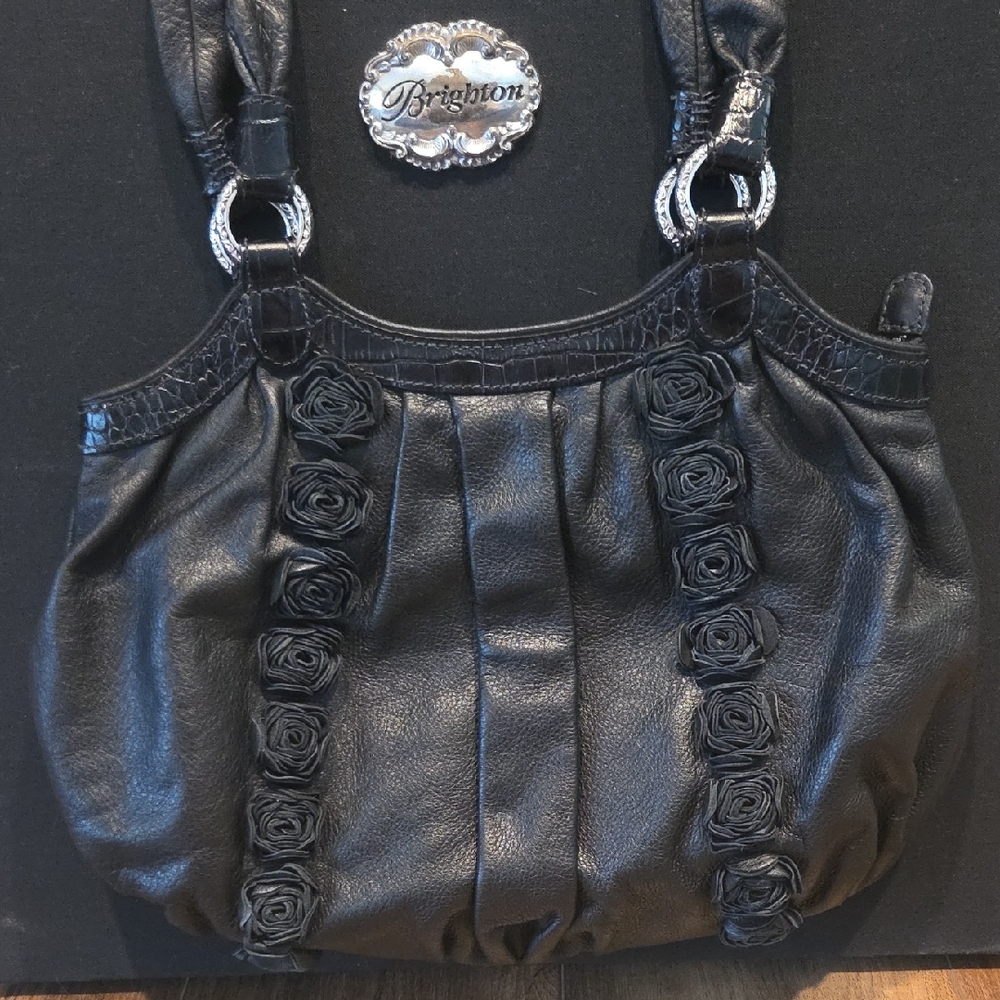 78% OFF MOTHER'S DAY SALE Brighton Black Shoulder Bag with Rose Details